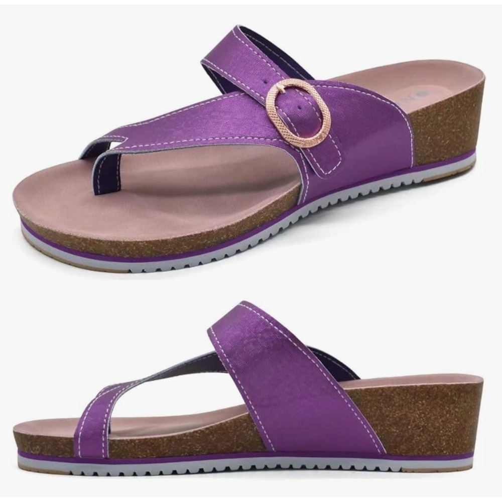ONCAI Womens Platform Sandals Fashion Cross Cork Wedge Sandals 9 Metallic Purple